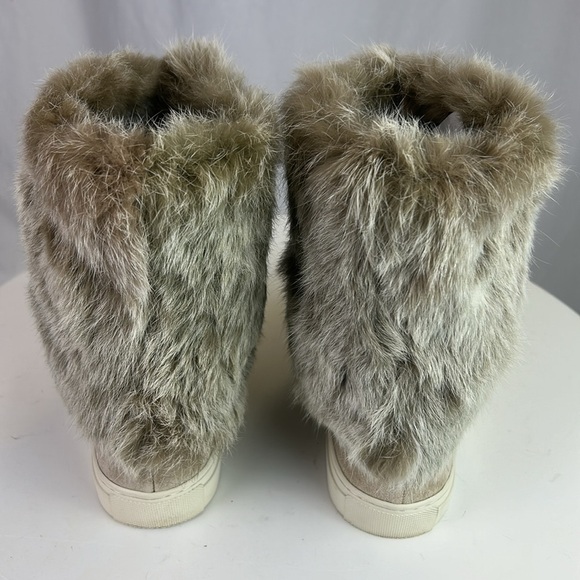 TORY BURCH DARK KNOT BEIGE ANGELICA BOOT RABBIT FUR SPLIT SUEDE SNEAKER - Picture 5 of 12